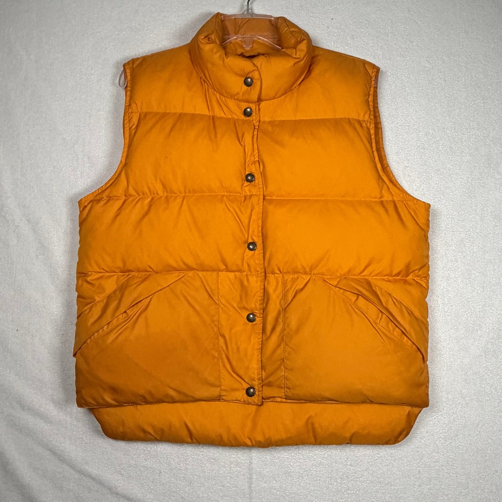 LL Bean Goose Down Puffer Vest Orange Packable Quilted Snap Front Womens Med